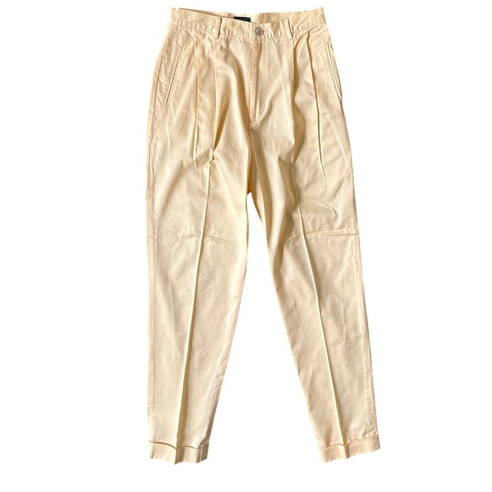 J.Crew 90s Pleated High Waist Cotton Trousers in Pale Yellow Size 10/ 12 Vintage